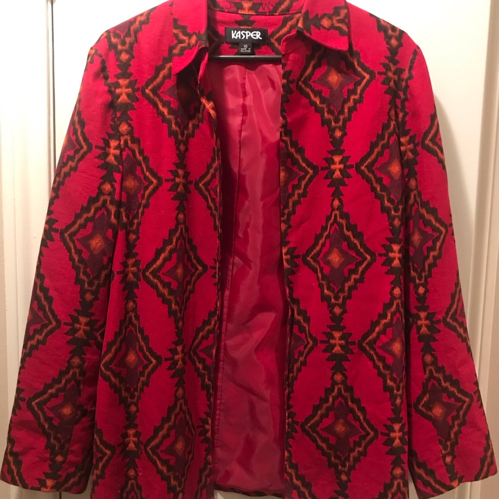 Outstanding red print jacket- linen-rayon